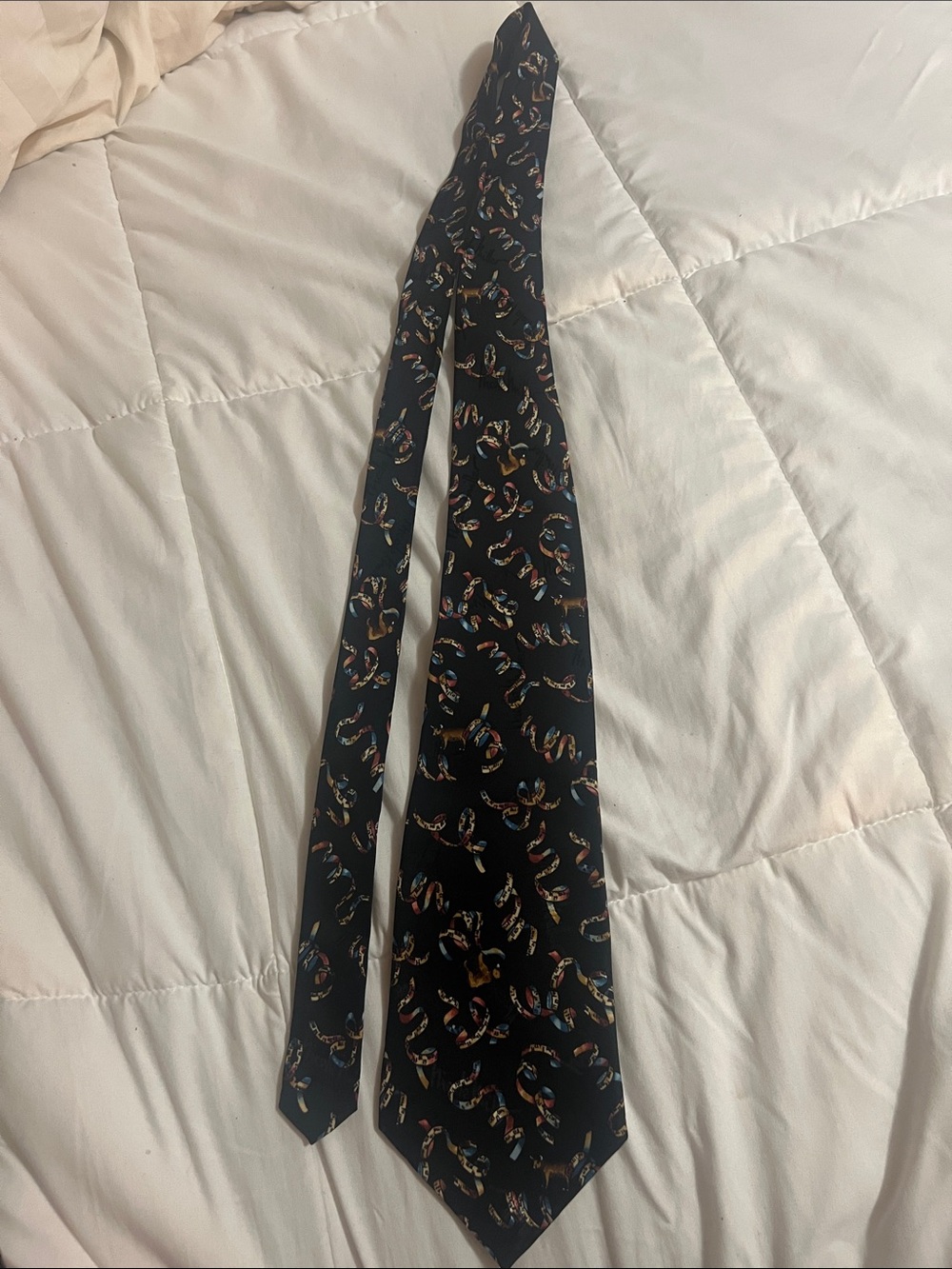 Nicole Miller Black Tie with Multicolor Ribbon Cattle Motif (#33)